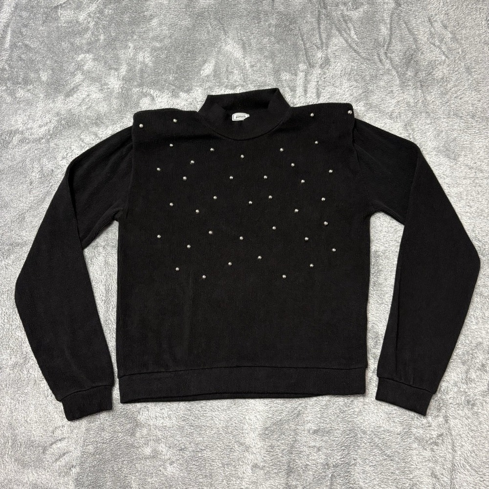 Pimkie Studded‎ Sweater Women S Black Mock Neck Ribbed Pullover